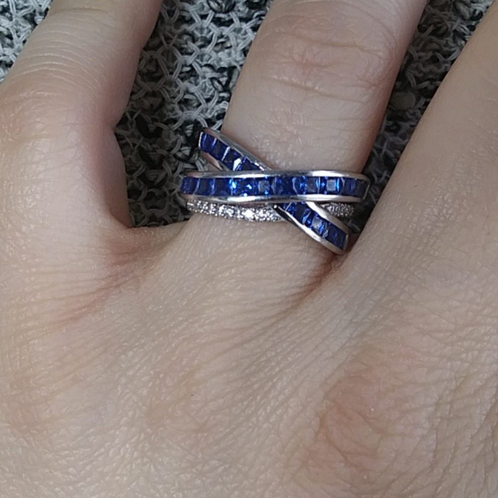 NWT 925 Silver Simulated Sapphire & Diamond Ring Lesa Michele